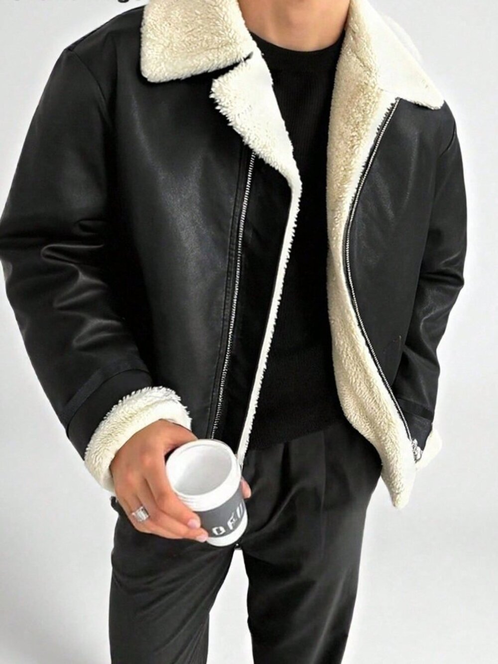 Black Boho Men's Loose Fit Zip-Up Biker Jacket